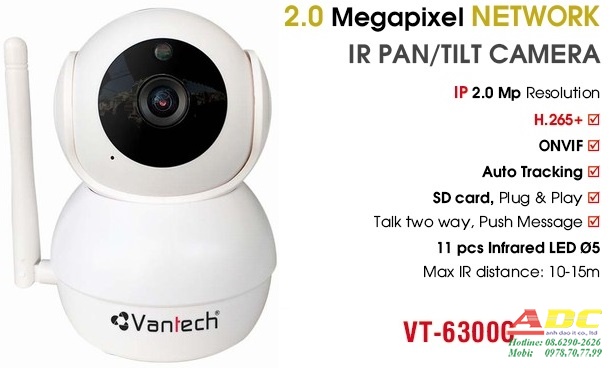 Camera IP hồng ngoại không dây 2.0 Megapixel VANTECH VT-6300C